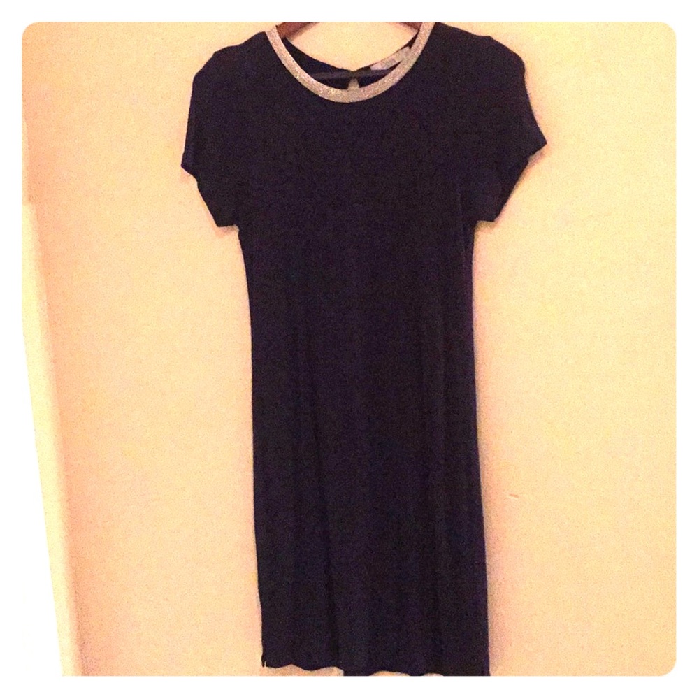 Classy Navy Blue dress by Dalia with beaded trim